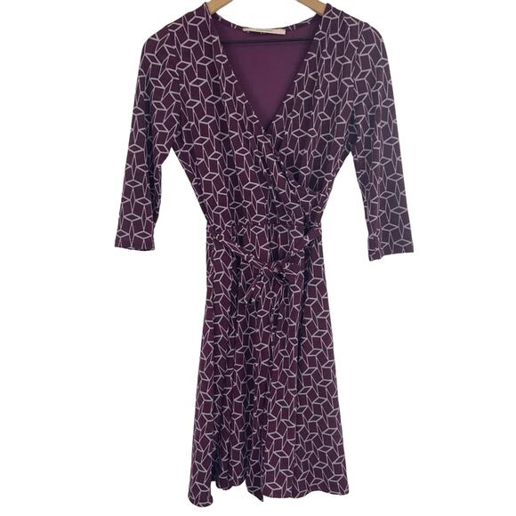 Stitchfix 41 Hawthorn Purple Dress Renesme Geo Print Faux Wrap size Small - Picture 2 of 7